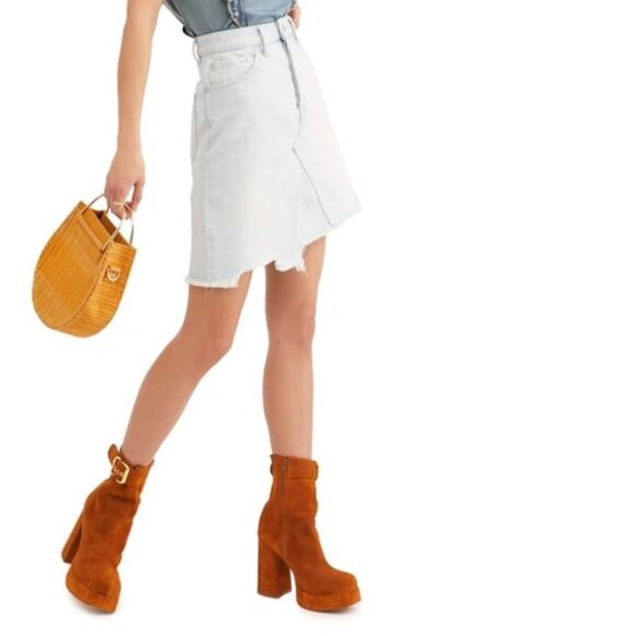 FREE PEOPLE We The Free Going Rogue Asymmetric Denim Skirt Washed Denim Size 27 - Picture 5 of 13